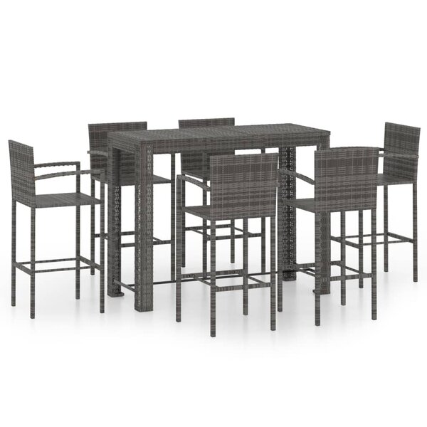 vidaXL Ensemble de bar d'extérieur 7 Pièces accoudoir Résine tressée Gris