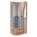 Lou laguiole kit de couteaux à steak avec bloc jet 6pièces satiné argenté
