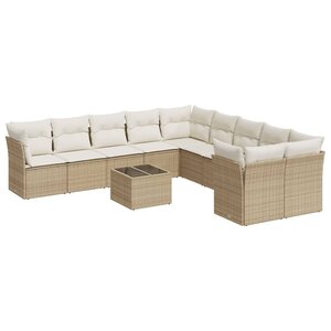 vidaXL Salon de jardin 11 Pièces avec coussins beige résine tressée
