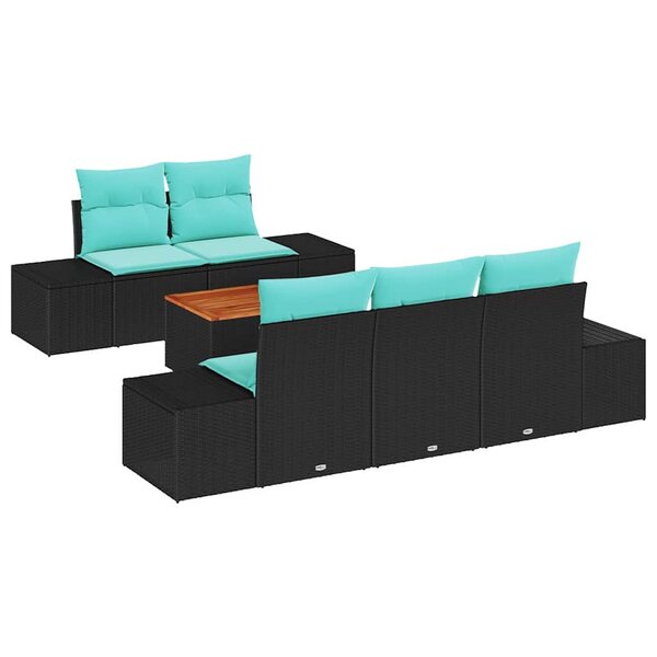 vidaXL Ensemble de canapé de jardin avec coussin 6 Pièces Noir polyrotin