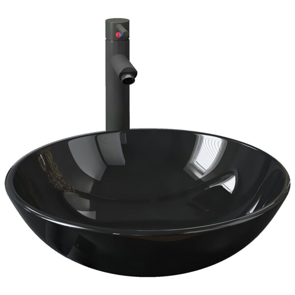 vidaXL Lavabo de bain avec robinet et drain à poussoir Verre trempé