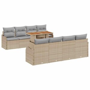 vidaXL Ensemble de canapé de jardin 9 Pièces Beige Poly rotin