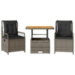 vidaXL Ensemble à manger de jardin 3 Pièces coussins gris résine tressée