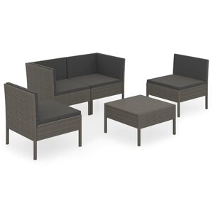 vidaXL Salon de jardin 5 Pièces avec coussins résine tressée gris