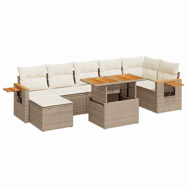 vidaXL Salon de jardin avec coussins 8 Pièces beige résine tressée acacia