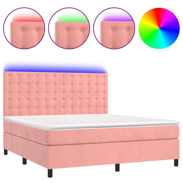 vidaXL Sommier à lattes de lit matelas et LED Rose 180x200 cm Velours