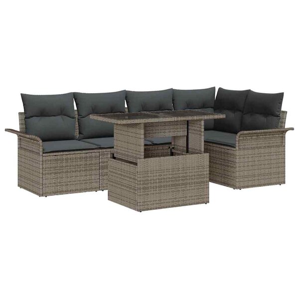 vidaXL Ensemble de canapé de jardin avec coussin 6 Pièces Gris Poly rotin