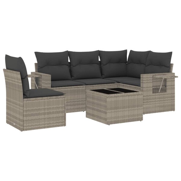 vidaXL Salon de jardin 6 Pièces avec coussins gris clair résine tressée