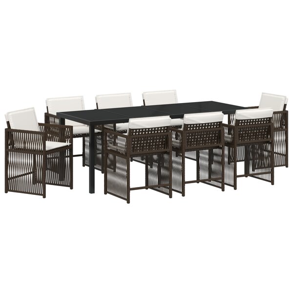 vidaXL Ensemble de salle à manger de jardin 9 pièces avec coussins en poly rattan marron.