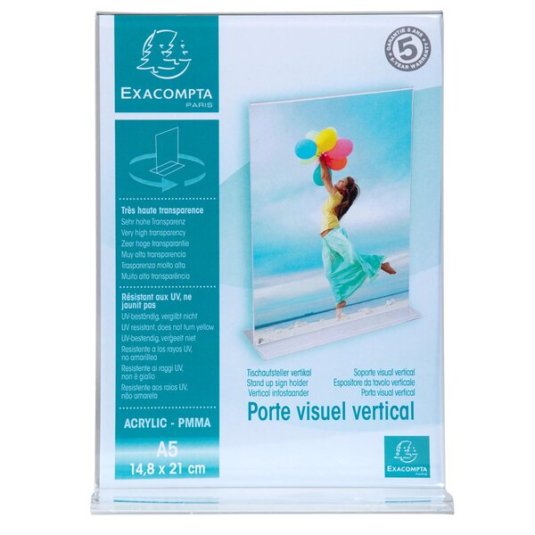 Porte-visuel Droit Vertical A5 - Cristal - Exacompta