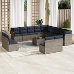 vidaXL Salon de jardin avec coussins 14 Pièces gris résine tressée