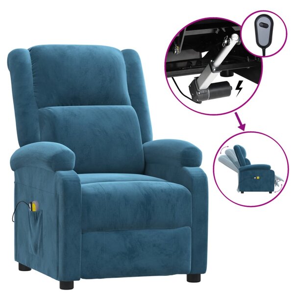 vidaXL Fauteuil électrique de massage Bleu Velours