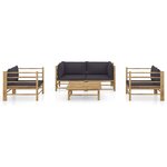 vidaXL Salon de jardin 5 Pièces avec coussins gris foncé bambou