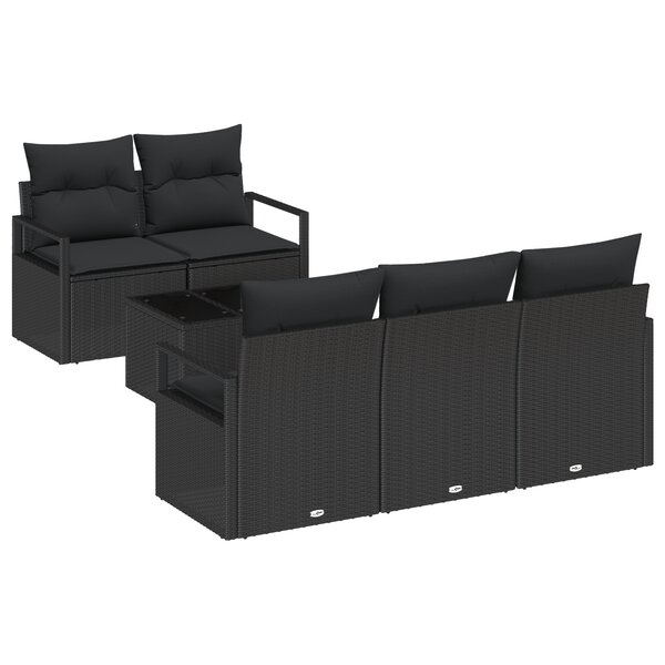 vidaXL Ensemble de canapé de jardin 6 pièces avec coussins en poly rotin noir