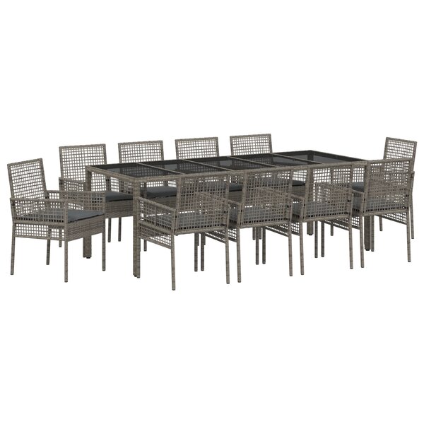 vidaXL Ensemble de salle à manger de jardin de 11 pièces avec coussins en poly rattan gris