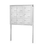 Bloc collectif Leabox 3x3 grade 3 simple face extérieur fixation sur pieds à sceller blanc neige ral 9016 finition brillante