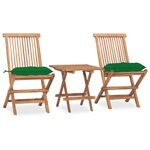 vidaXL Ensemble à manger d'extérieur pliable avec coussin 3 Pièces Teck
