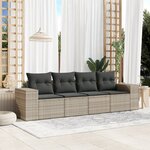 vidaXL Salon de jardin 4 Pièces avec coussins gris clair résine tressée