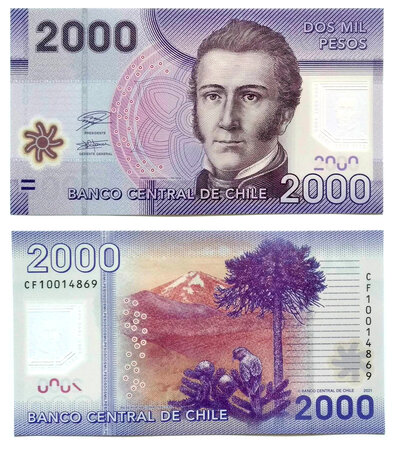 Billet de collection 2000 pesos 2021 chili - neuf - p130