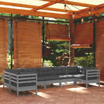 vidaXL Salon de jardin 7 Pièces avec coussins gris bois de pin
