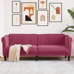vidaXL Canapé à 3 places rouge bordeaux velours