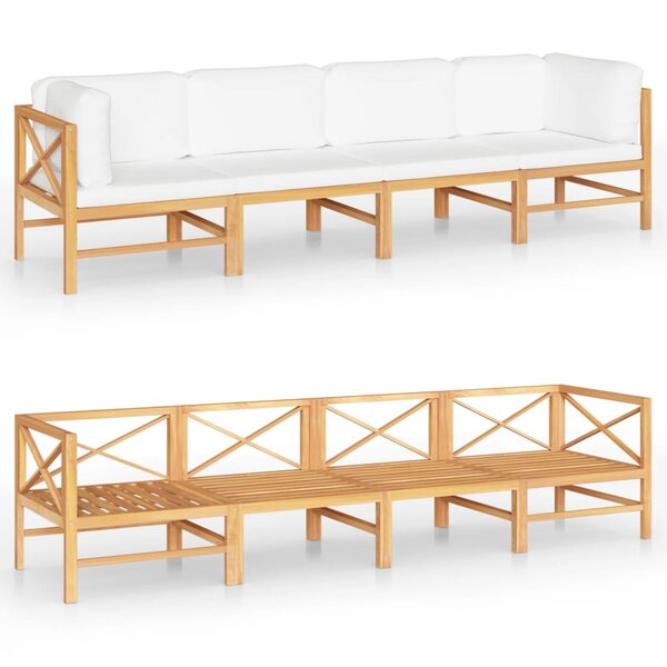 vidaXL Canapé de jardin 4 places avec coussins crème Bois de teck