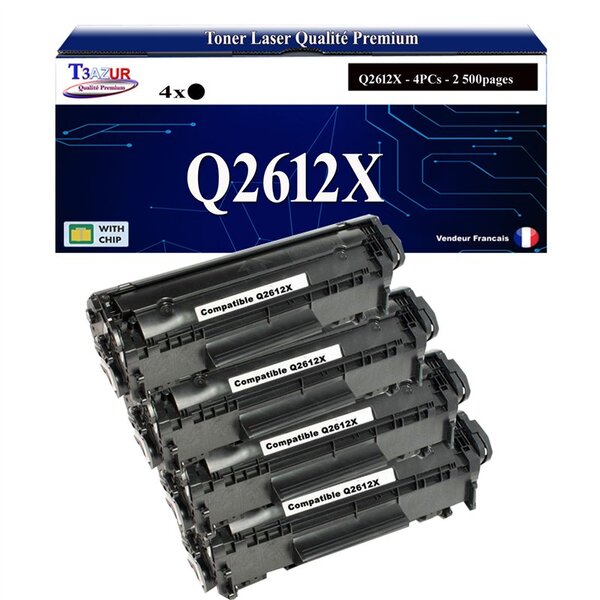 T3AZUR -4x Toners compatibles avec HP Q2612X (12X) pour HP LaserJet 3015  3020  3030  3050  3052  3055  M1005  M1005MFP  M1300MFP  M1319MFP