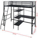 Vidaxl lit haut avec bureau noir métal 90x200 cm