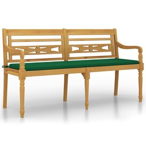 vidaXL Banc Batavia avec coussin vert 150 cm Bois de teck massif