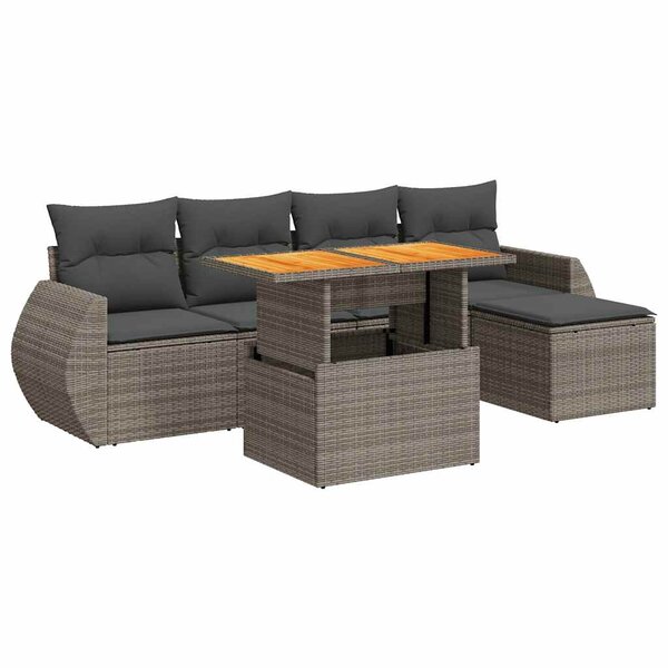 vidaXL Salon de jardin 6 Pièces avec coussins gris résine tressée