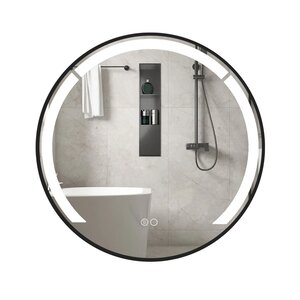 Miroir de salle de bain rond 60 x 3 5 cm fonction anti-buée élégance minimaliste en aluminium noir 20_0019531