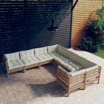 vidaXL Salon de jardin 8 Pièces avec coussins Marron miel Bois de pin