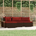 vidaXL Salon de jardin 4 Pièces avec coussins Marron Résine tressée
