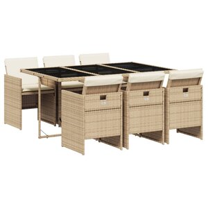 vidaXL Ensemble à manger de jardin et coussins 7 Pièces beige poly rotin