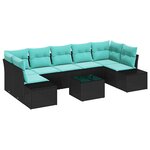 vidaXL Ensemble de canapé de jardin avec coussin 8 Pièces Noir polyrotin