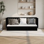 vidaXL Lit de jour Noir 90x190 cm Bois de pin massif
