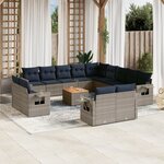 vidaXL Salon de jardin avec coussins 14 Pièces gris résine tressée