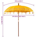 vidaXL Parasol Jaune (210-220) x 260 cm Coton et bois massif