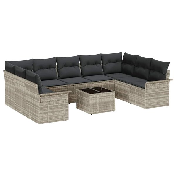 vidaXL Ensemble de canapé de jardin 10 Pièces Gris clair Poly rotin