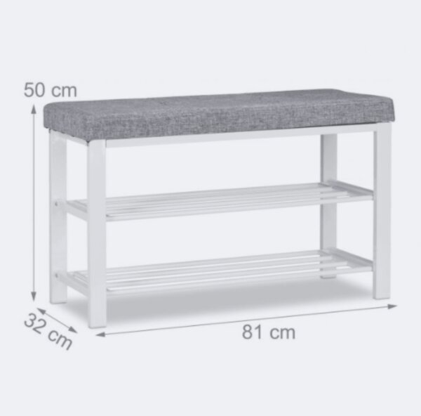 Banc banquette range chaussures coussin rembourré tissu étagère à chaussures 2 niveaux métal gris 13_0000366_2