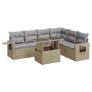 vidaXL Salon de jardin avec coussins 7 Pièces beige résine tressée