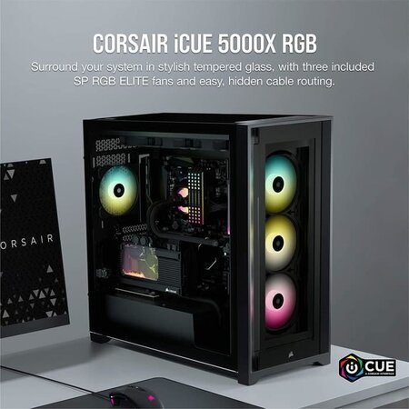 CORSAIR Boîtier PC iCUE 5000X RGB - Verre Trempé Moyen-Tour ATX - Noir  (CC-9011212-WW) - La Poste