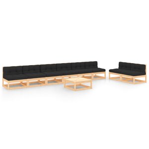 vidaXL Salon de jardin 9 Pièces avec coussins Bois de pin massif