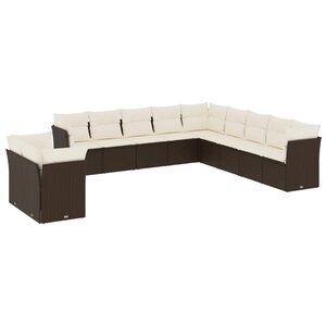 vidaXL Salon de jardin et coussins 11 Pièces marron résine tressée