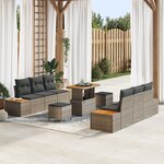 Ensemble de sofa de jardin de 9 pièces vidaXL avec coussins  poly rattan gris et acacia