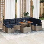 vidaXL Ensemble de canapé de jardin avec coussin 9 Pièces Gris Poly rotin