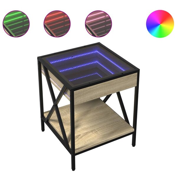 vidaXL Table de chevet avec LED infini chêne sonoma 40x40x49 cm