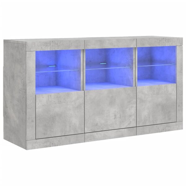 vidaXL Buffet avec lumières LED gris béton 123x37x67 cm