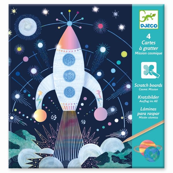 Djeco DJ09727 - 4 Cartes à gratter Mission cosmique