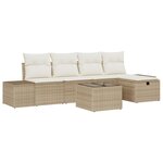 vidaXL Ensemble de Canapés de Jardin 6 Pièces avec Coussins Beige Rattan Poly